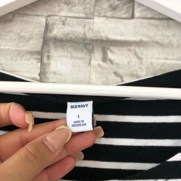 Old Navy || 2 Lot Bundle Long Sleeve Scoop Neck Striped Curved Mini Dress Sz L - Picture 9 of 14
